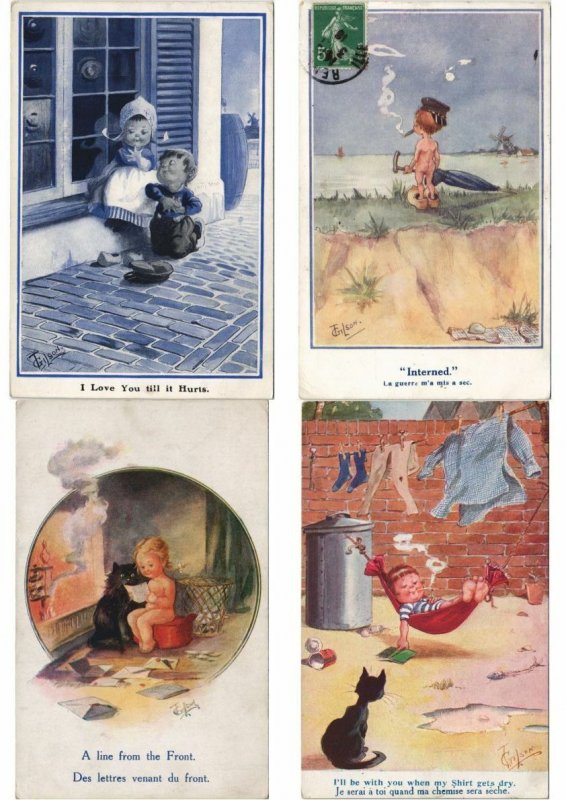 GILSON ARTIST SIGNED CHILDREN HUMOR COMIC 63 Vintage Postcards Pre-1940 (L3225)