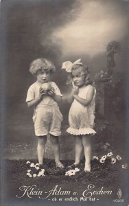 Photo Montage Little Adam and Eve Children Apple Daisy Flowers postcard