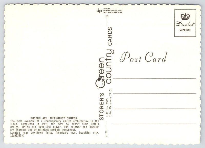 Tulsa Oklahoma~Boston Avenue Methodist Church~Continental Postcard