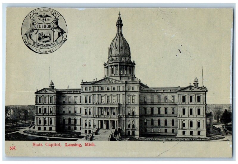 c1910 State Capitol Exterior Building Lansing Michigan Vintage Tuebor Postcard