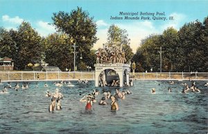 Quincy, Illinois IL   MUNICIPAL BATHING POOL~Indian Mounds Park ca1940s Postcard