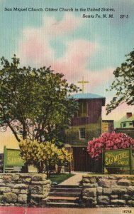 Vintage Postcard 1930's San Miguel Oldest Church In US Santa Fe N.M. New Mexico