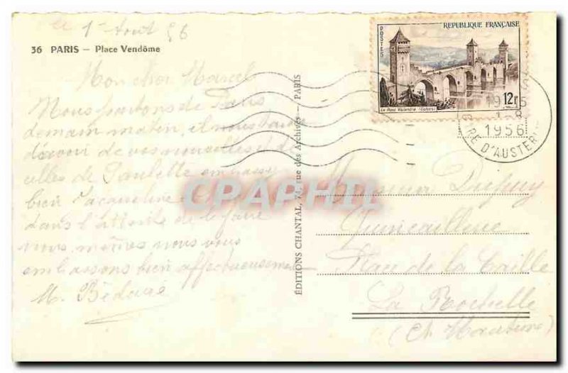 Old Postcard Paris Place Vendome