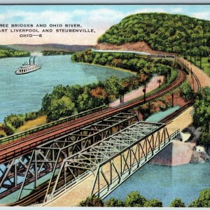 c1940s Liverpool / Steubenville Ohio River Three Bridges Railway Steamer OH A197