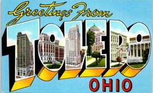 1950s Large Letter Greetings from Toledo Ohio Postcard