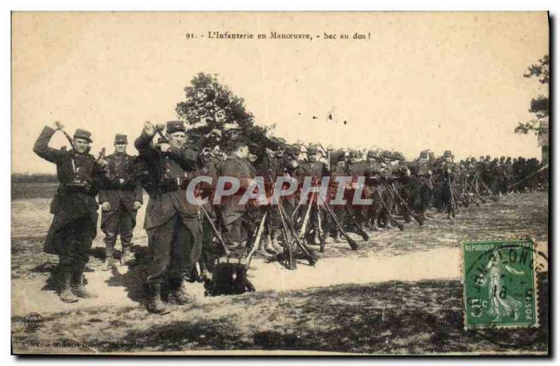 Old Postcard Militaria L & # 39infanterie maneuver bag back