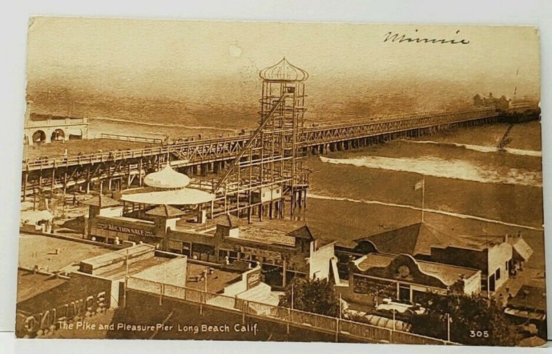 Long Beach California Pike and Pleasure Pier 1911 Sepia Tone Postcard B11