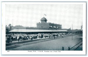 c1940's C.G.R. Station on a Busy Day Truro Nova Scotia Canada Vintage Postcard