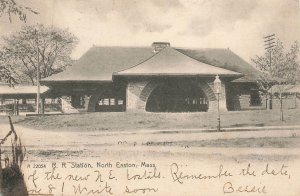 North Easton MA Railroad Station with R. F. D. Cancel Postcard