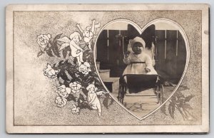 RPPC Art Nouveau Masked Heart Photo Baby In Stroller Postcard P30