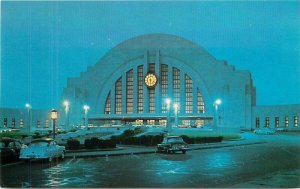 Ohio Cincinnati Night View Union Terminal Railroad Teich Postcard night 22-6856