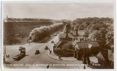 RPPC Great Western Road & Entrance to Botanical Gardens, Glasgow, Scotland, UK