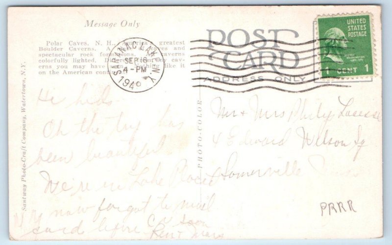 RUMNEY, NH New Hampshire ~ Roadside POLAR CAVES FOUNTAIN Gift Shop 1949 Postcard