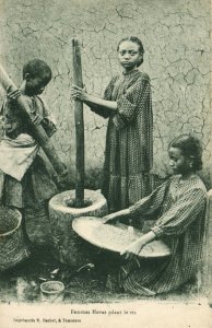 PC MADAGASCAR, FEMMES HOVAS PILANT LE RIZ, Vintage Postcard (b38011)