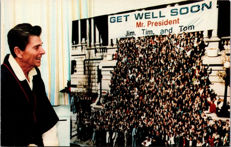 Vtg 1981 President Reagan Get Well Card Sent By White House Staff Postcard