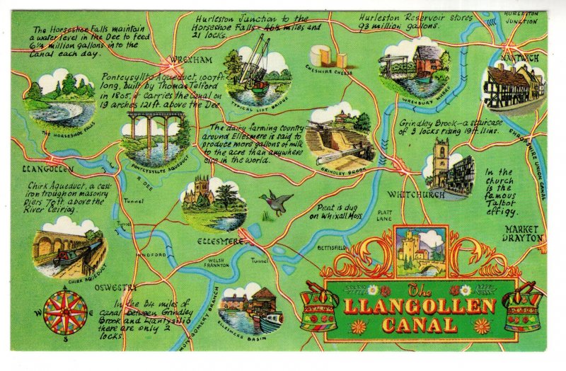 Pictorial Map of Llangollen Canal, England