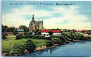 M-46916 View along Nashua River showing St Francis Xavier Church Nashua New H...