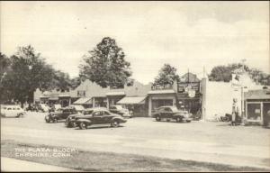 Cheshire CT Plaza Block Old Cars & Stores Postcard