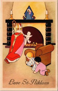 Groeten van Sint Niklaas Saint Nicolas Brings Toys Vintage Postcard C101