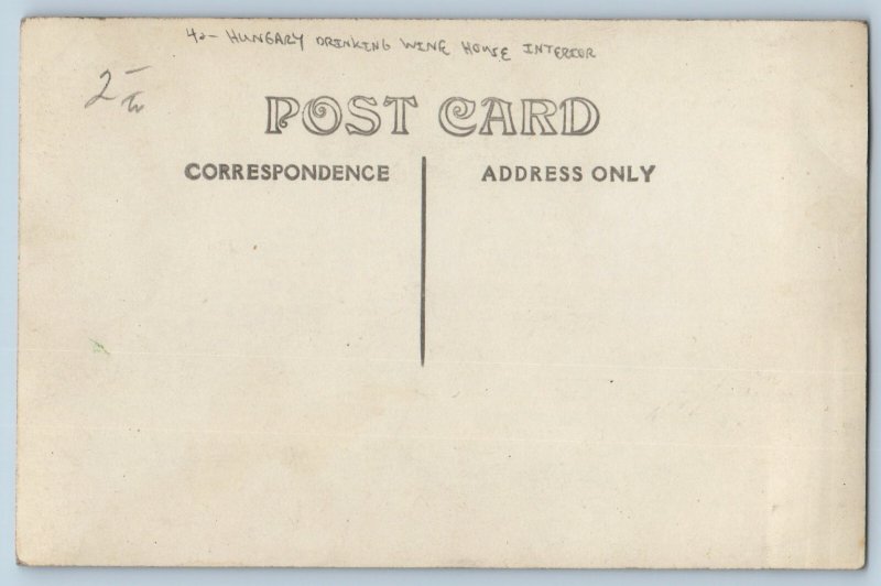 c1910's Hungary Drinking Wine House Interior RPPC Photo Antique Postcard