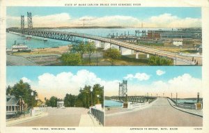 Maine 3 Views: Carlton Bridge, Toll House, Bath  1929 WB Postcard Used