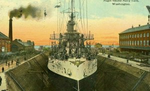 Postcard Early  View of Battle Ship Nebraska in Dry Dock,Puget Sound, WA.    R9