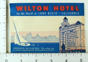 1930's-40's Wilton Hotel Long Beach California Luggage Label Vintage Original E7