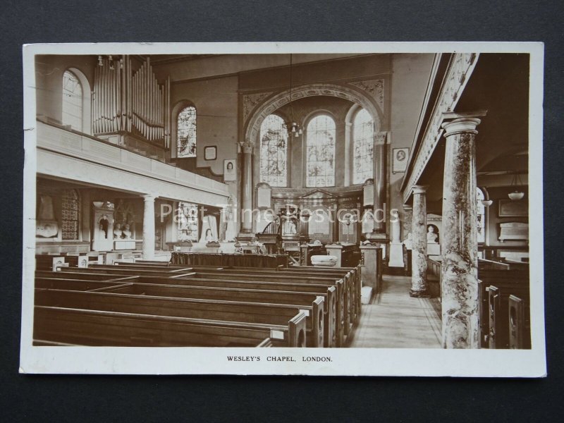 London JOHN WESLEY'S CHAPEL Interior Methodist church c1938 RP Postcard