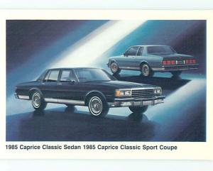 Unused 1985 car dealer postcard CHEVROLET CAPRICE CLASSIC SEDAN & COUPE o8307