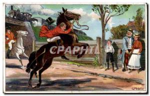 Old Postcard Fancy Rider on his horse jumping