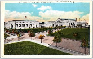 VINTAGE POSTCARD THE NEW POST OFFICE AND UNION TRAIN STATION WASHINGTON DC 1920s