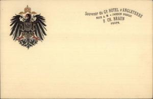 Embossed Crest Grand Hotel D'Angleterre Nice AM Jardin Public Postcard