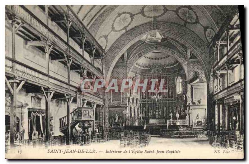 Old Postcard Saint Jean de Luz Interior of the Church of Saint John the Baptist