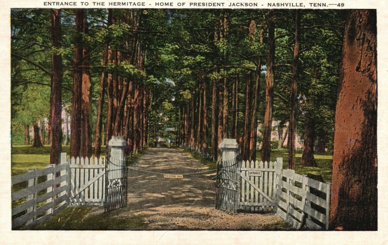 Vintage Postcard 1952 Entrance to Hermitage Home President Jackson Nashville TN