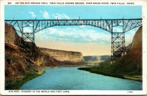 Vtg 1920s Twin Falls Jerome Bridge over Snake River Twin Falls Idaho ID Postcard