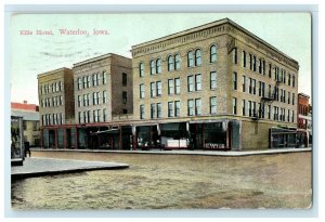 1909 Ellis Hotel Building Street View Waterloo Iowa IA Posted Antique Postcard 