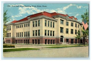 c1910 's New High School Buildings Flag Walla Walla Washington WA Postcard 