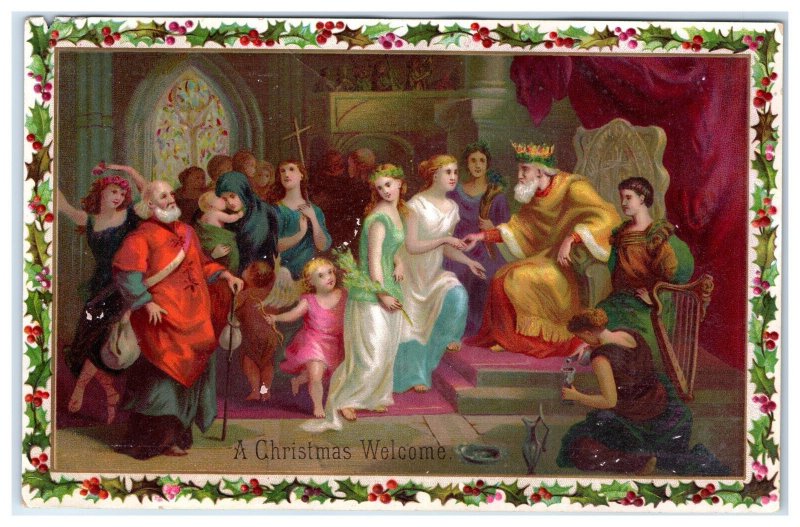 1880s-90s Embossed King Christmas At Court Lovely People Gathering &T
