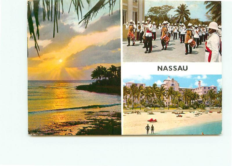 Postcard Nassau Bay Street Bahamas Hotels Marching Band Sunset   # 3911A