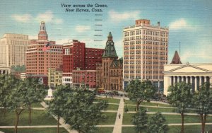 Vintage Postcard 1946 View Across The Green New Haven Connecticut CT Harold Hahm