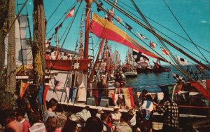 Vintage Postcard 1985 Fishing Boats Decorated For Blessing Of Fleet Cape Cod MA