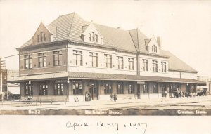 RPPC BURLINGTON DEPOT Creston, Iowa Railroad Station 1907 Vintage Postcard