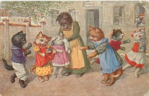 Postcard Thiele Anthropomorphic Dressed Cat Teacher School Kittens Playing  1677