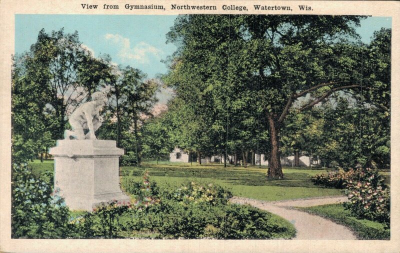 USA View from Gymnasium Northwestern College Watertown Wisconsin Postcard 07.72 