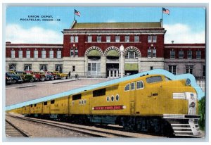 Pocatello Idaho ID Postcard Union Depot Fort Hall Exterior Building Train c1940