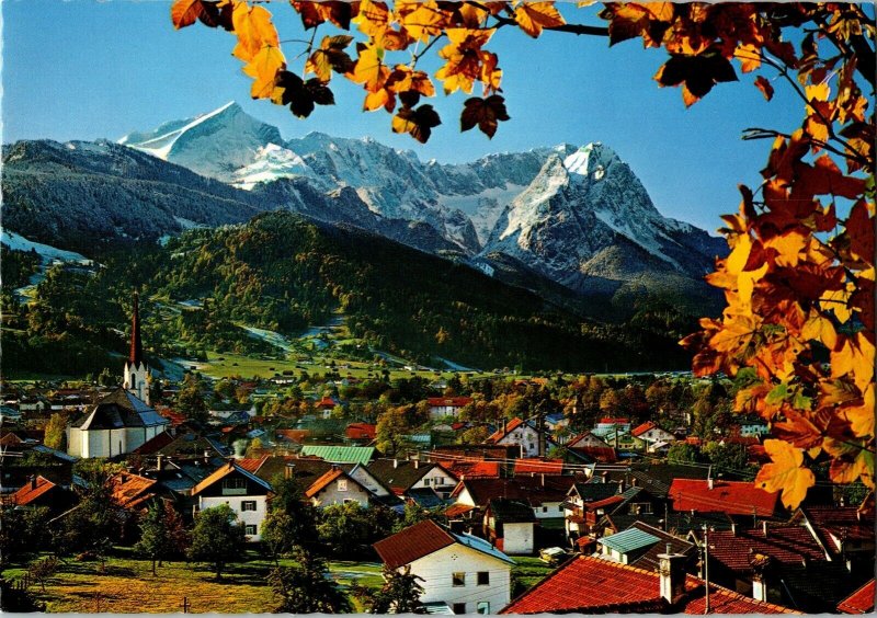 Garmisch Partenkirchen Zugspitzgruppe Fall Autumn Mountain Village Vtg Postcard