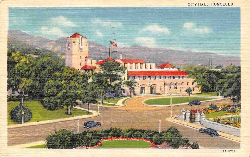 City Hall Honolulu Hawaii 1940 linen postcard