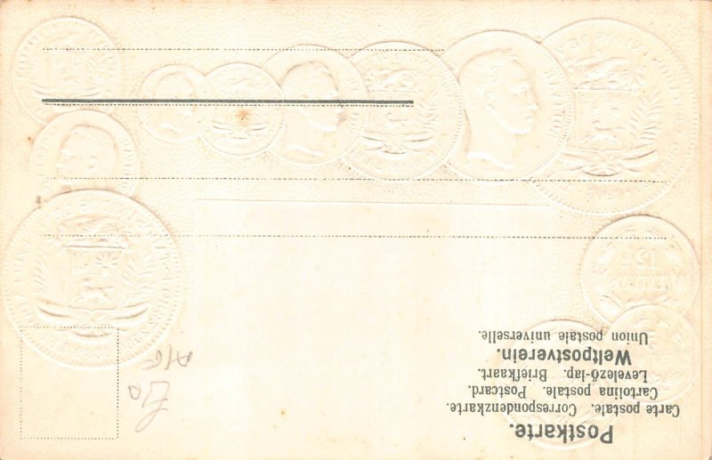 Venezuela Table Exchange Flag Coins embossed coinage postcard C315