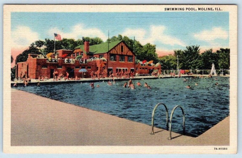 Moline Illinois Swimming Pool Vintage Linen Curteich Postcard*American