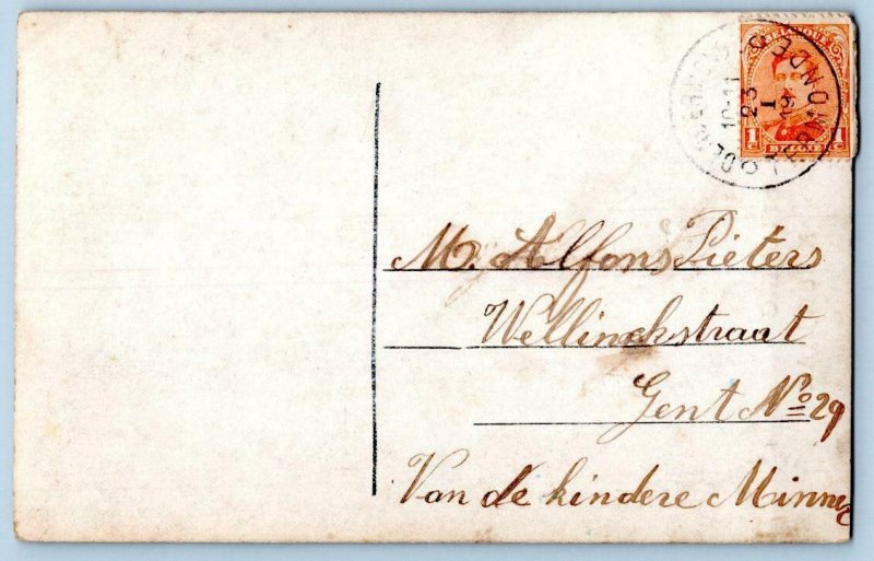 1910s RPPC Happy New Year Girl Christmas Tree Pine Cone Dutch Gelukkig Nieuwjaar